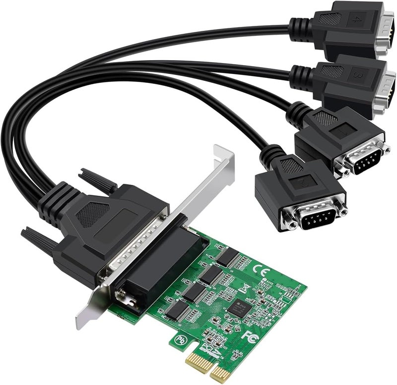 Buacoz PCIe to 4 Port RS232 Serial Expansion Card - 9-Pin DB9 COM Port Adapter for Industrial PCs, 4X RS232 Ports Converter with Plug and Play, Support Windows/Linux - Image 1